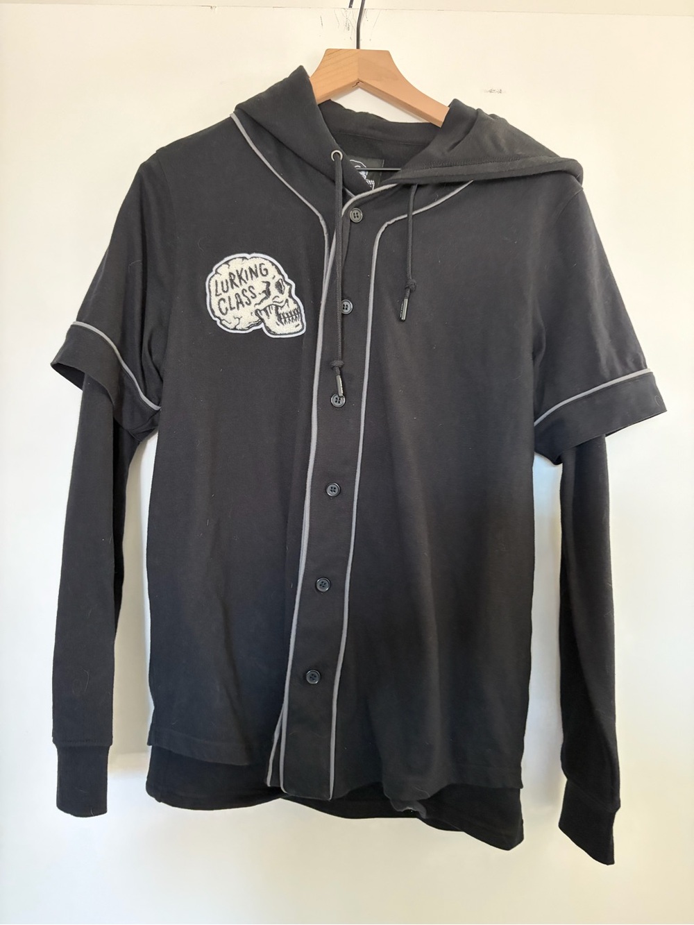 Lurking Class Black Hooded Layered Baseball Shirt Jacket